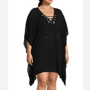 LA BLANCA Black Caftan Lace Up Cover Up